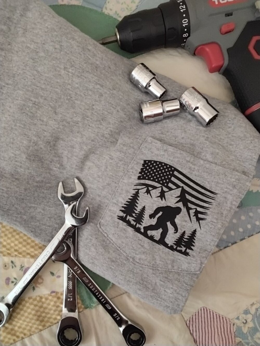 Sasquatch Transfer on Pocket Tee